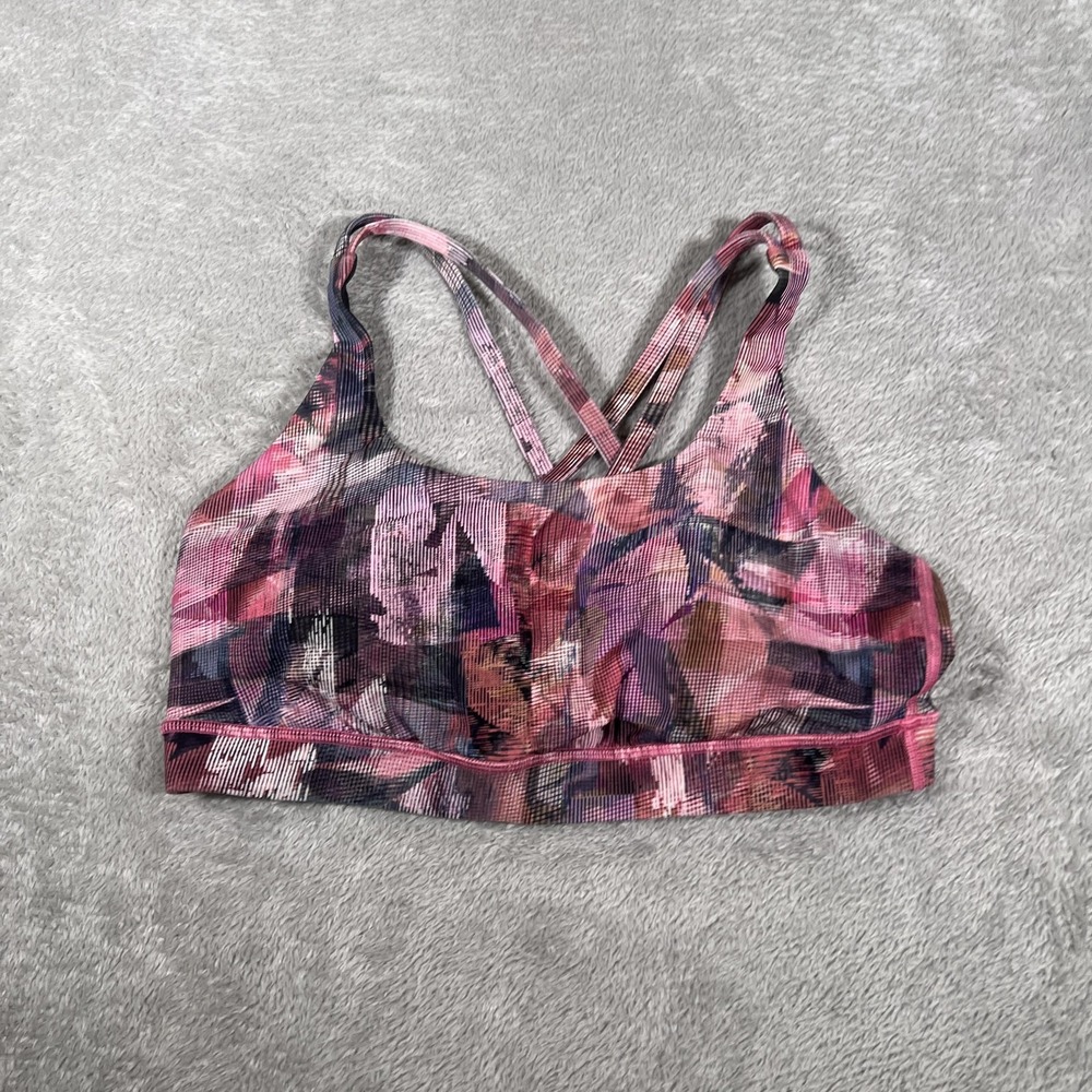 Lululemon Energy Bra Womens 10 Pink Strappy Back Cross Strap Yoga Gym